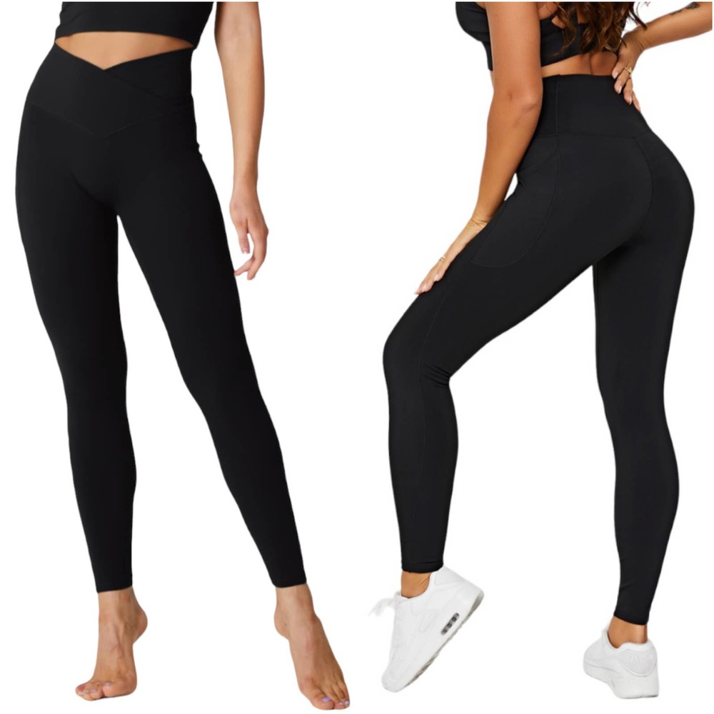 Halara Patitoff Pet Hair Resistant High Waisted Crossover Plain Leggings Black